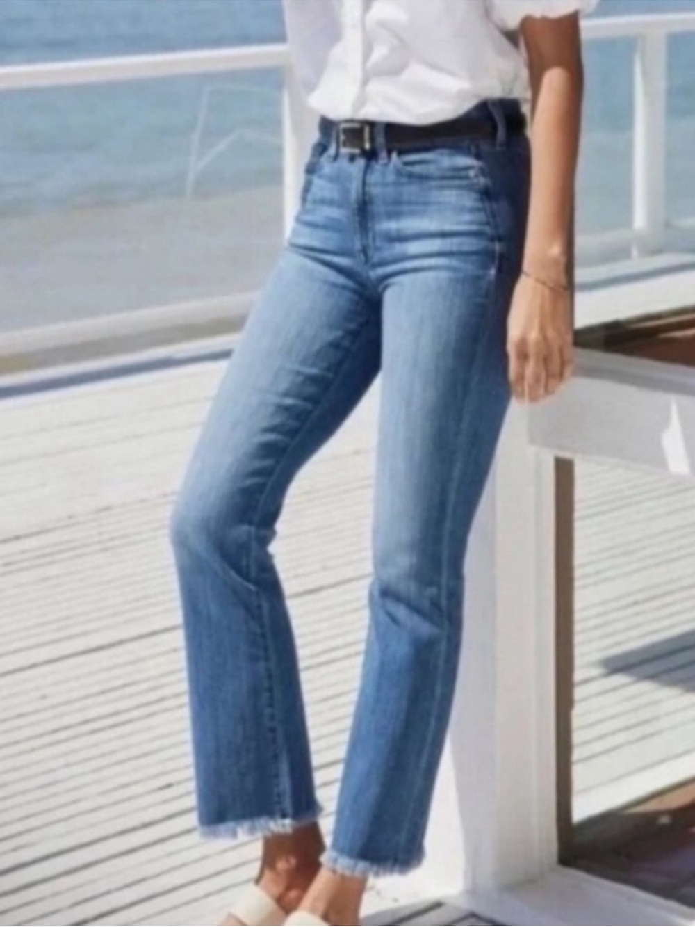 AYR Blue Cotton Blend Straight Leg Raw Hem Cropped The Bomb Pop Jeans Sz. 26S